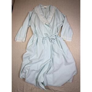 Eileen West Women's Large Blue Floral Cotton Mid Calf Lightweight Wrap Robe